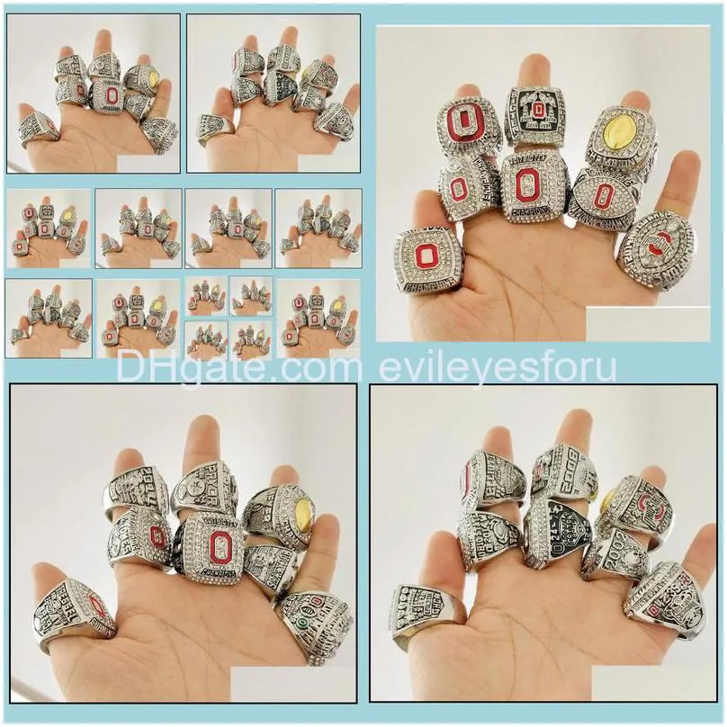 8pcs ohio state buckeyes national champion championship ring set solid men fan brithday gift wholesale drop 