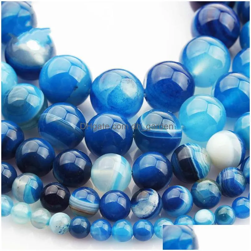 8mm natural stone beads blue stripe agates onyx round loose beads 4 6 8 10 12 14mm fit diy space beads jewelry making