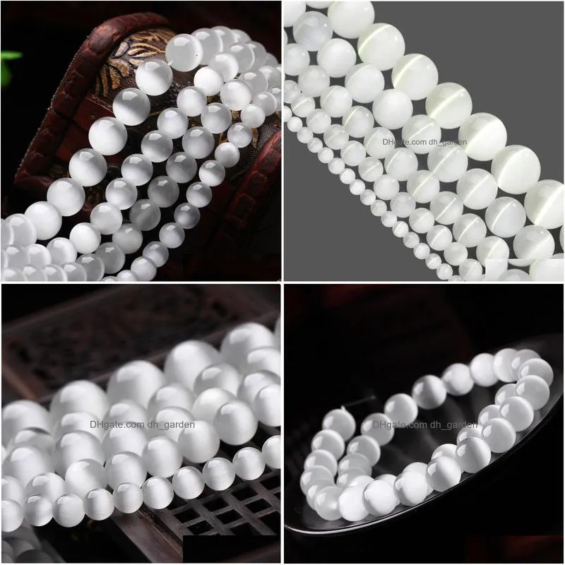 8mm fashion 4/6/8/10/12mm natural stone white cats eye stone loose bead for jewelry making diy bracelets necklaces