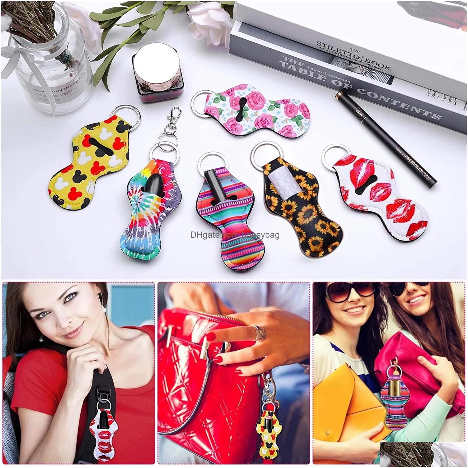 Sublimation Blanks Chapstick Holder Keychain Neoprene Lip Balm Keychains for DIY Blank Lipstick Holders