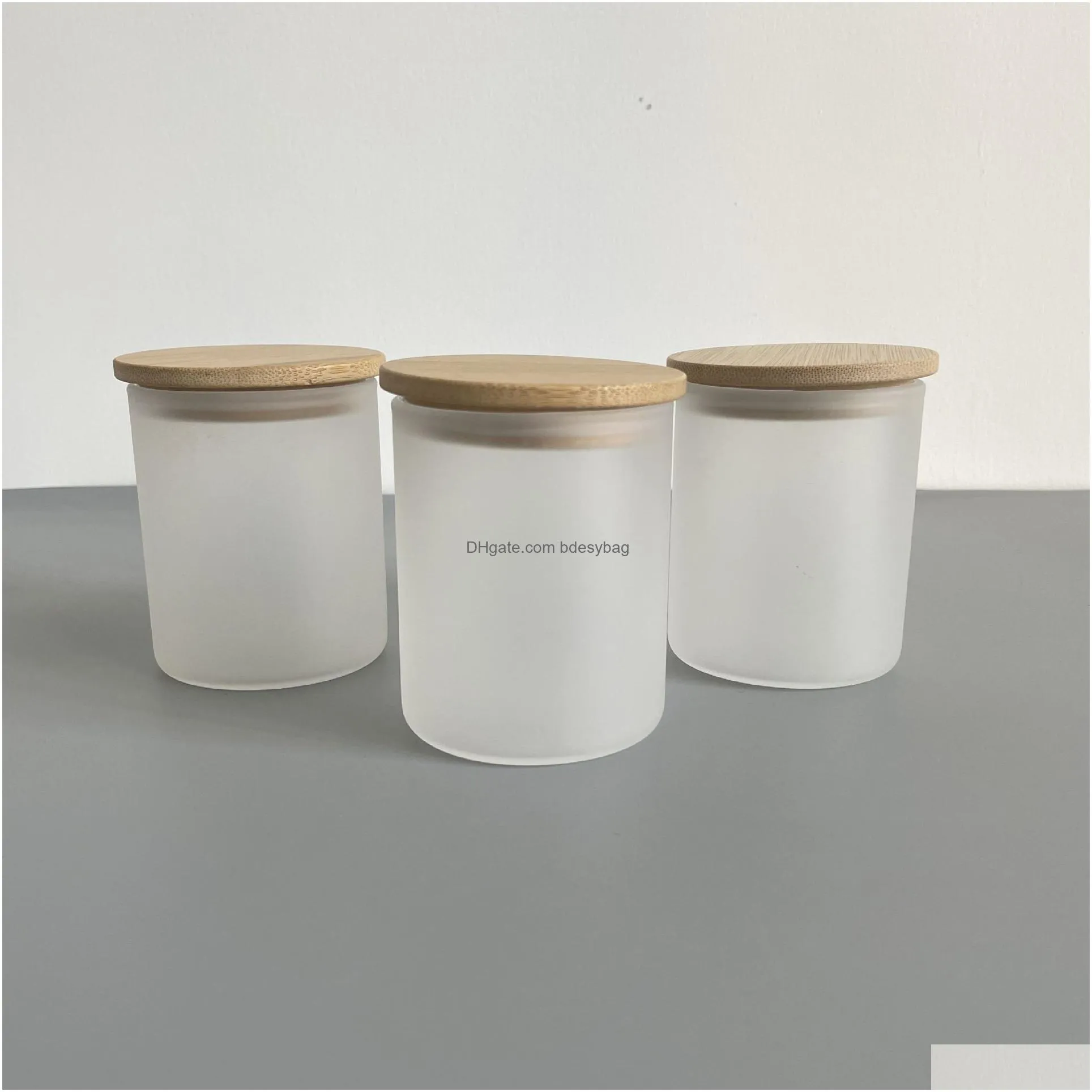 Sublimation Blanks Frosted Glass Candle Jars with Bamboo Lids for Making Candles 7oz Empty Candle Tins