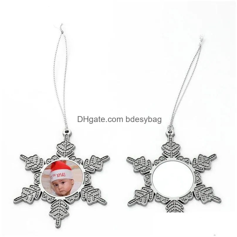 Sublimation Blank Snowflake Ornament Metal Christmas Pendant Unfinished Hanging Decorations Heat Press Dectors Blanks with Chain for Party DIY Craft