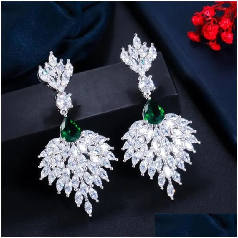 choucong unique long dangle earrings luxury jewelry 925 sterling silver marquise cut white topaz emerald gemstones party women wedding drop earring for lover