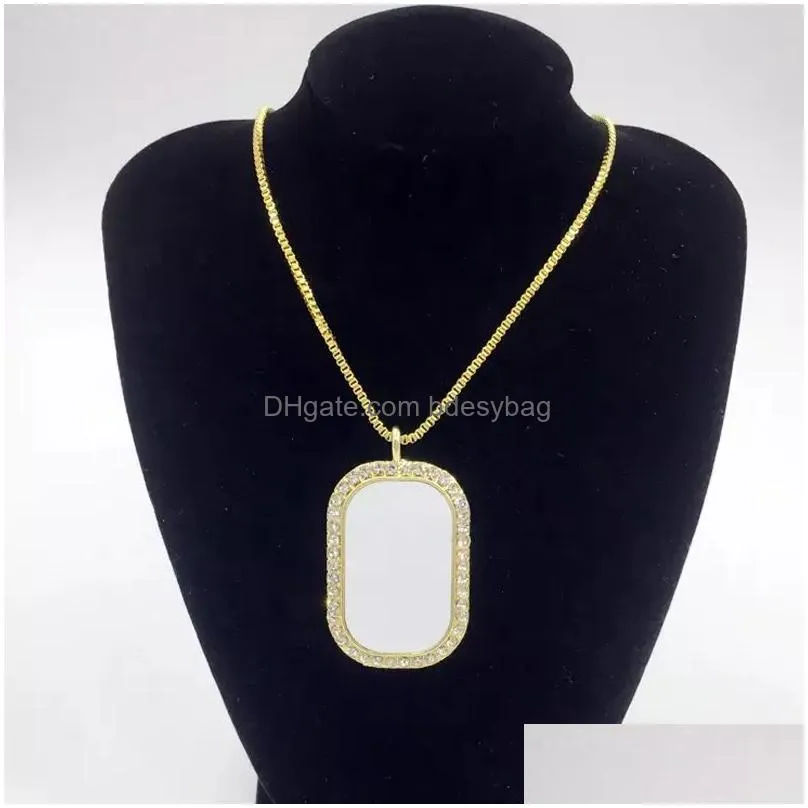 Sublimation Blank Necklace With Chain Heat Transfer Pendant Bezel tray Bases with Aluminum insert for Jewelry Making DIY