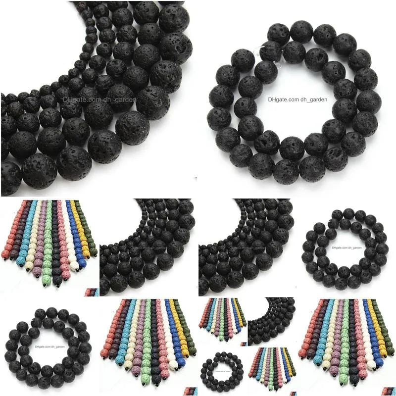 8mm 1strand/lot natural stone beads black rock lava beads 4 6 8 10 12 mm round loose spacer bead for diy jewelry making