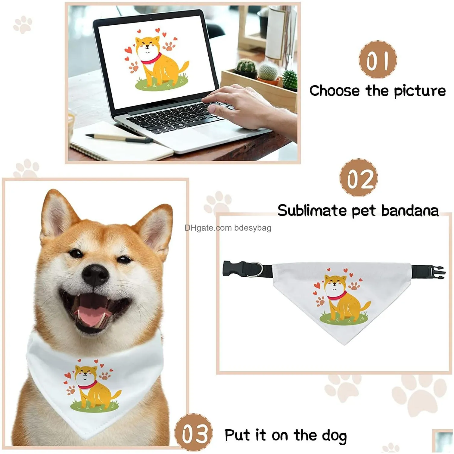 Sublimation Blank Dog Scarf Collar White Triangle Pet Bandana Blanks with Adjustable Buckle for Dogs and Cats