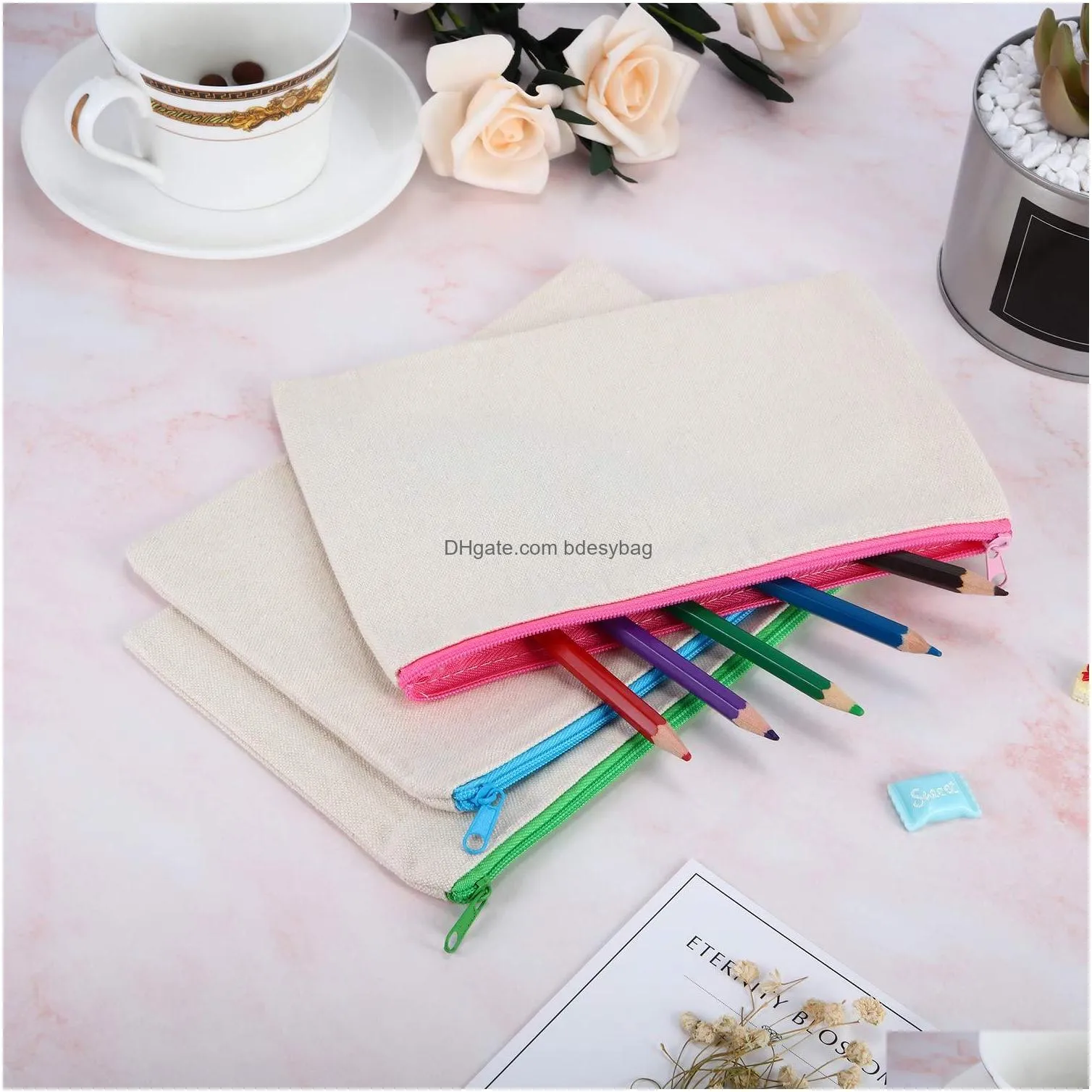 Sublimation Blank Canvas Cosmetic Bag Makeup Pouches with Zipper bags blanks Plain Pencil Pouch Travel Toiletry purse for Women Girls