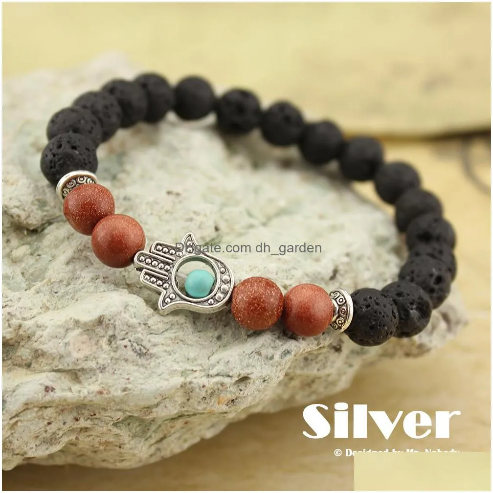 lava stone yoga energy beaded bracelet antique gold silver hamsa hand fashion jewelry accessories for women men