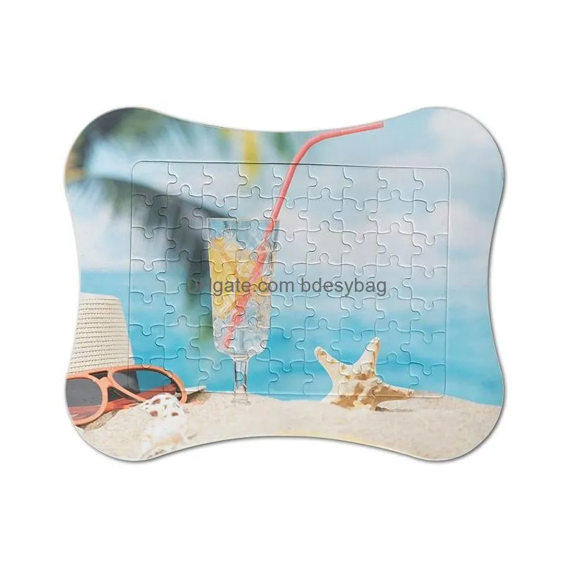 Sublimation Blanks Jigsaw Puzzles with stand Photo frame for DIY Custom White Cardboard Heat Transfer Blank Puzzle A4 size 63Pcs