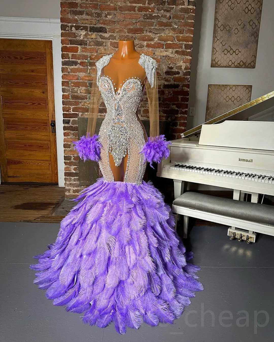 2023 Arabic Aso Ebi Lavender Mermaid Prom Dresses Beaded Crystals Feather Evening Formal Party Second Reception Birthday Engagement Gowns Dress ZJ2200