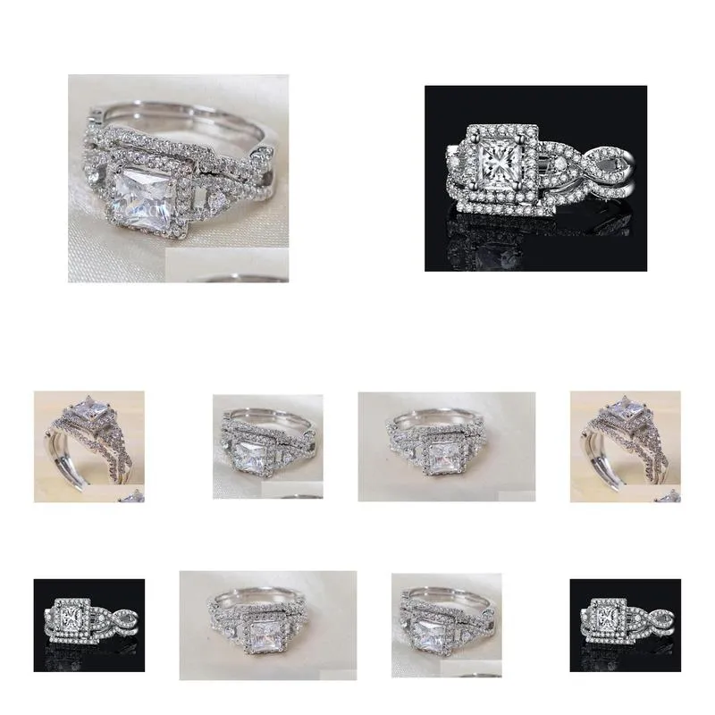 wholesale professional pave setting jewelry 925 sterling silver white sapphire princess cut simulated diamond wedding bridal women ring