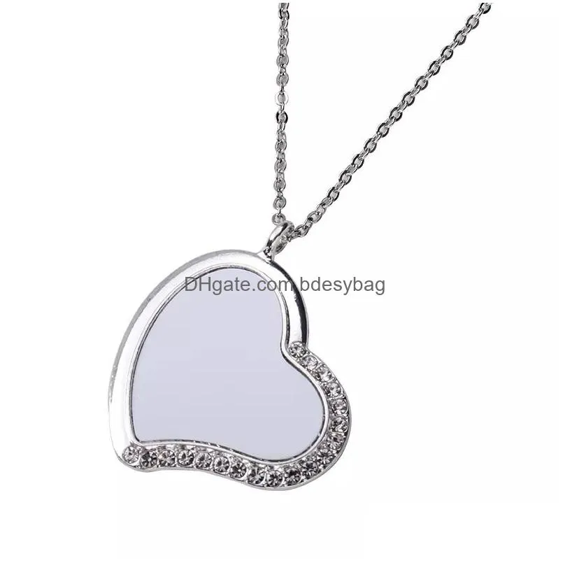 Rhinestone Sublimation Pendant Trays Set Heart Shape Double Sided Blank Charms with Chain Sublimation Blanks Discs Necklaces for Jewelry
