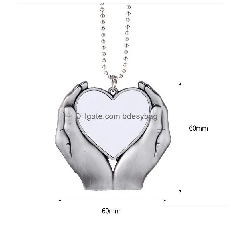 Car Hanging Ornament Sublimation Blank Rearview Mirror Pendant with Heat Transfer Photo Frame for Automobiles Home Window Christmas