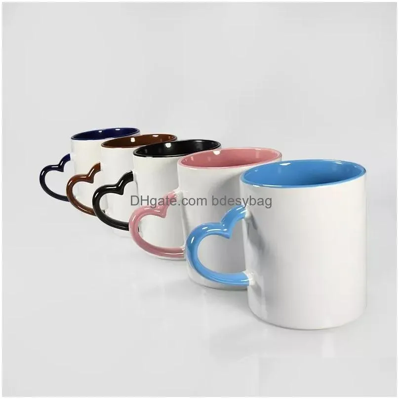 Sublimation Blanks Dishwasher White Ceramic Coffee Mugs 11oz Blank Ceramic Classic Drinking Cup Mug with Heart Handle For Milk Tea Cola