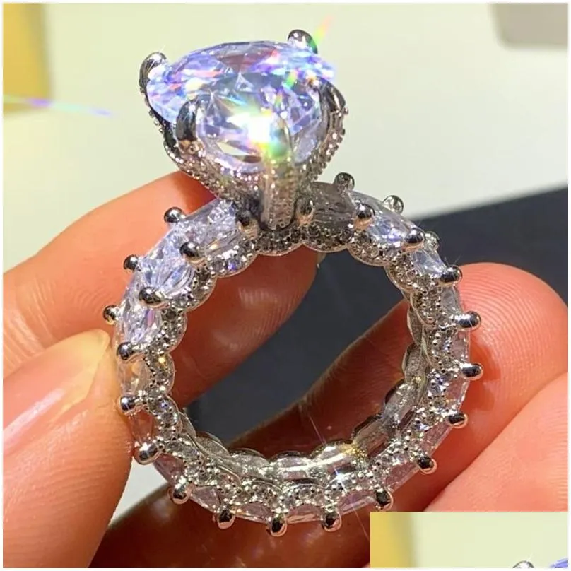 size 510 top sell luxury jewlry 925 sterling silver water drop pear cut white topaz big cz diamond gemstones women wedding band ring