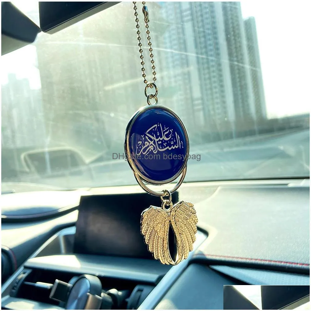 Sublimation blank Necklace with Chain Aluminum Silver Angel Wings Car Charm Photo Custom Decoration Ornaments Blanks Double sided