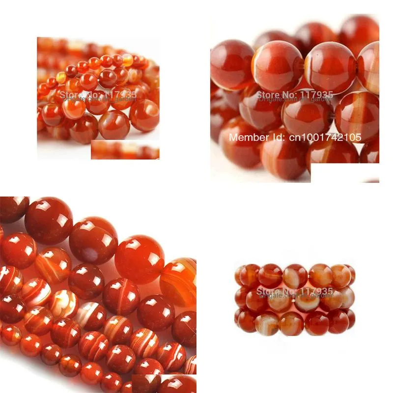 8mm wholesale 6/8/10/12mm natural red stripe carnelian onyx stone round ball loose fashion beads jewelry making