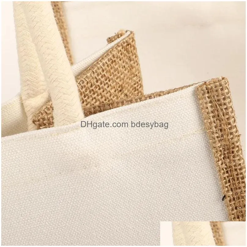 Sublimation Blank Polyester canvas tote bag Waterproof PE film lined Linen jute shopping bag natural eco friendly Totes Blanks