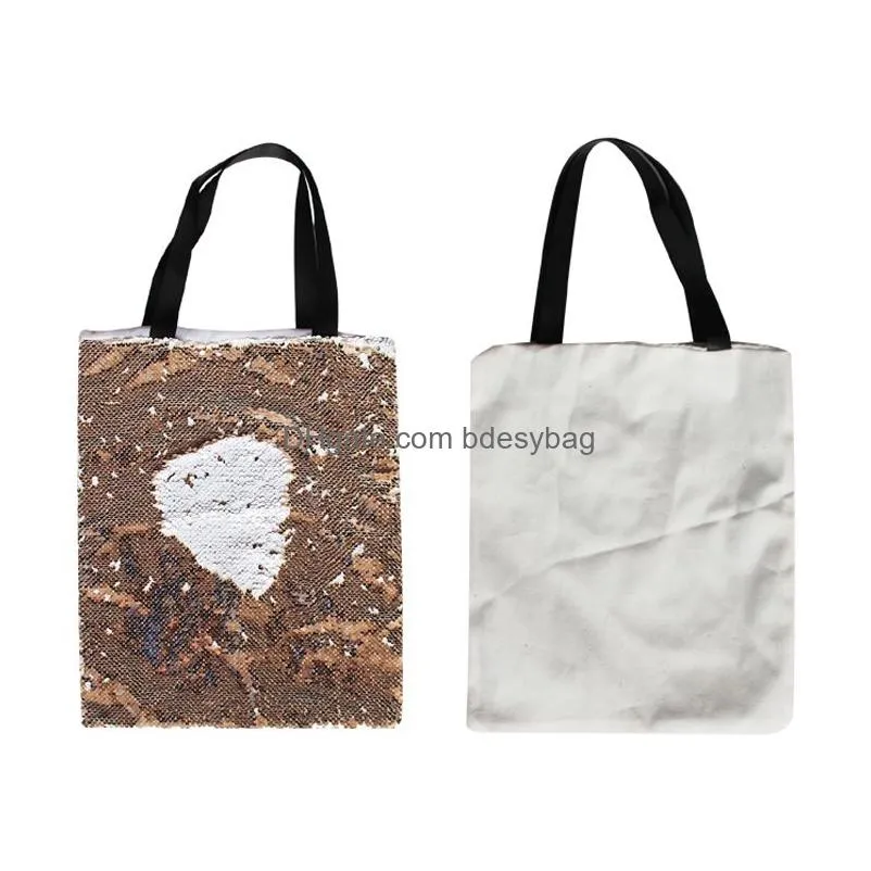 Blank Sublimation Tote Bags Reversible Magic Sequin Handbag Shopping Bag Glitter Totes for women girls