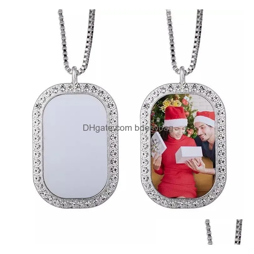 Sublimation Blank Necklace With Chain Heat Transfer Pendant Bezel tray Bases with Aluminum insert for Jewelry Making DIY