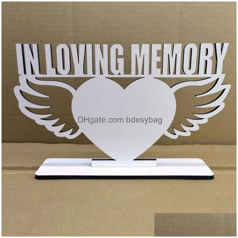 Sublimation Blank Memorial Photo Frame with in Loving Memory Angle Wings Embellishment Remembrance Picture Sympathy Condolence Gift Portrait