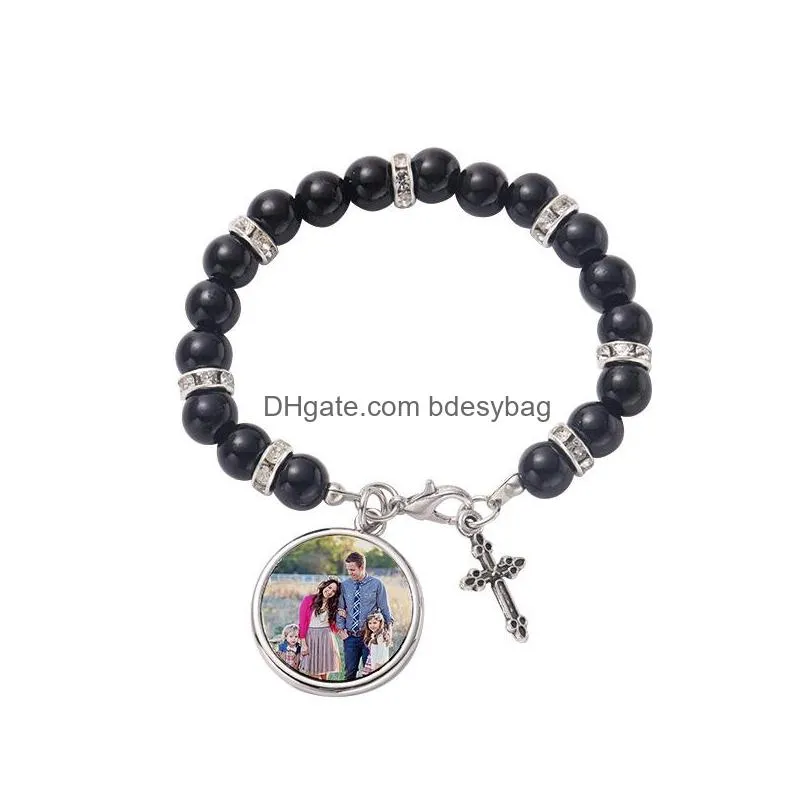 Sublimation Blank Bracelet Bezel Settings Color Jewelry Base Tray Blank Rosary Beads Bangles Bracelets Single Side printable