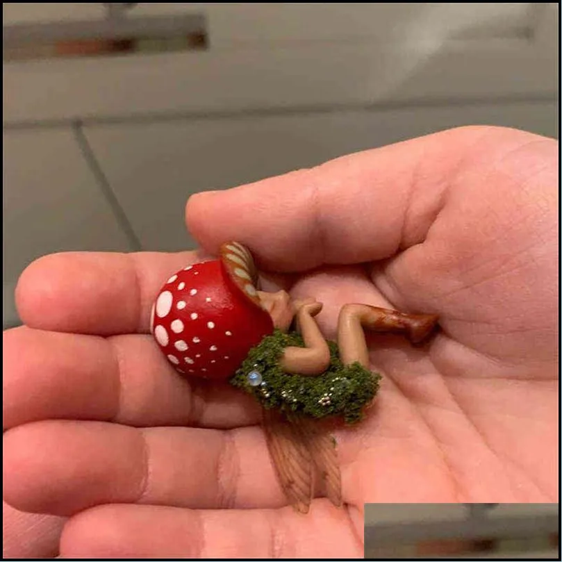 mini sleeping mushroom fairy statue hand painted resin crafts ornament for home garden office decoration craft child small gifts