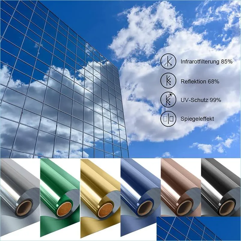 length 2/3/5 m one way mirror window film for home self adhesive reflective privacy tint heat control solar decor 220513