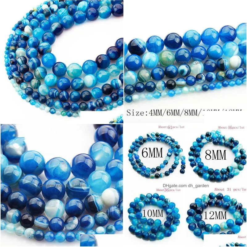 8mm natural stone beads blue stripe agates onyx round loose beads 4 6 8 10 12 14mm fit diy space beads jewelry making