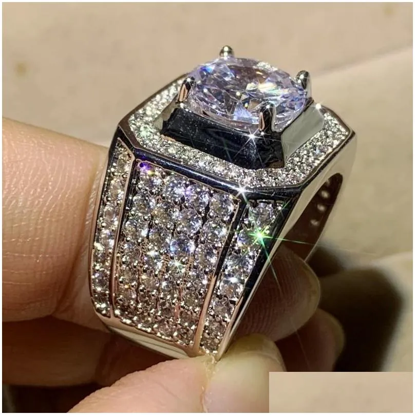 6 style luxury male jewelry 925 stelring silver pave white sapphire cz diamond gemstones wide wedding engagement band ring for men