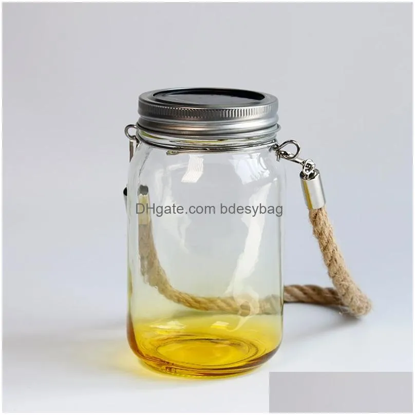 Sublimation Blank Clear Mason Jars Solar Powered Lanterns Outdoor Waterproof Firefly Lights with Hangers for Regular Mouth Jars Patio Yard
