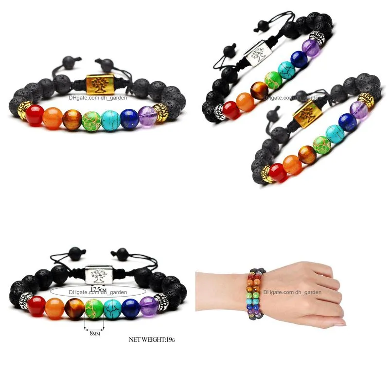 yoga handmade 7 chakra tree of life charm bracelets lava stones multicolor beads rope bracelet women men bracelets bangles