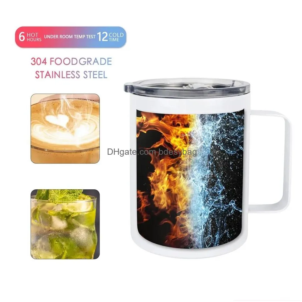 12 oz Sublimation Mugs Blank Seamless STRAIGHT Camper Mug with handles Stainless Steel Coffee Mug Double Wall Vacuum Insulated Travel