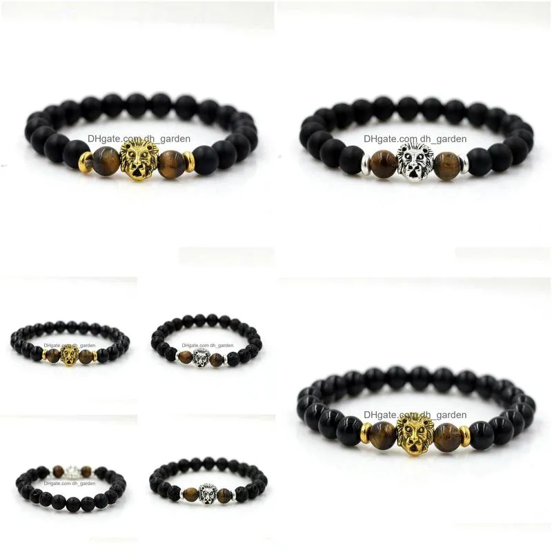 men bracelets  head gold color tiger eye lava stone lucky chakra energy beaded bracelets love gift