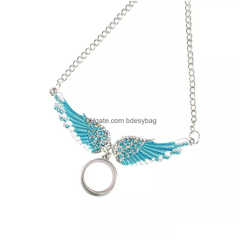 Sublimation Rhinestone Angel Wings Necklace With Chain Crystals Necklaces Blanks for Women Girl Guardian Angel Pendant