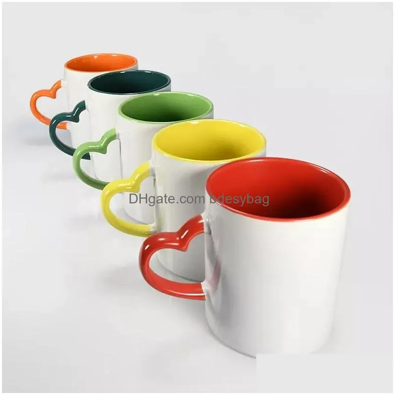 Sublimation Blanks Dishwasher White Ceramic Coffee Mugs 11oz Blank Ceramic Classic Drinking Cup Mug with Heart Handle For Milk Tea Cola