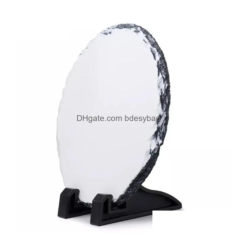 8 inch Round Sublimation Blank Slate Big Picture Frame White Heat Dye Transfer Rock Photo Plaque Blanks