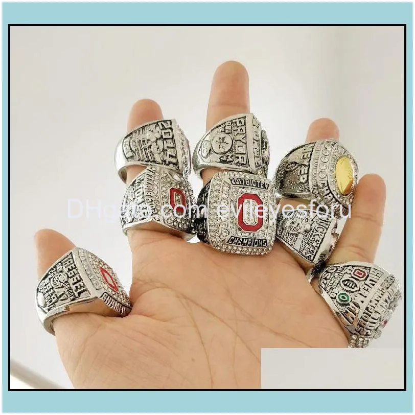 8pcs ohio state buckeyes national champion championship ring set solid men fan brithday gift wholesale drop 