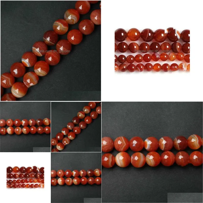 8mm natural stone red orange stripe agat round loose beads 4 6 8 10 12mm pick size for jewelry making