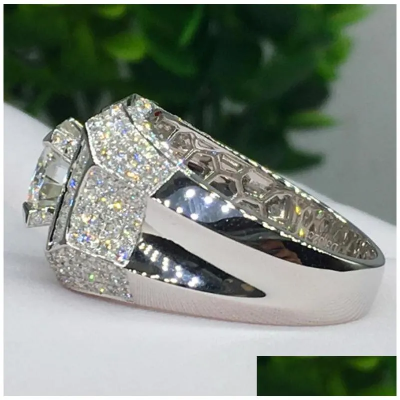 sparkling luxury jewelry 925 sterling silver gold fill round cut white topaz pave cz diamond gemstones promise party wedding men ring