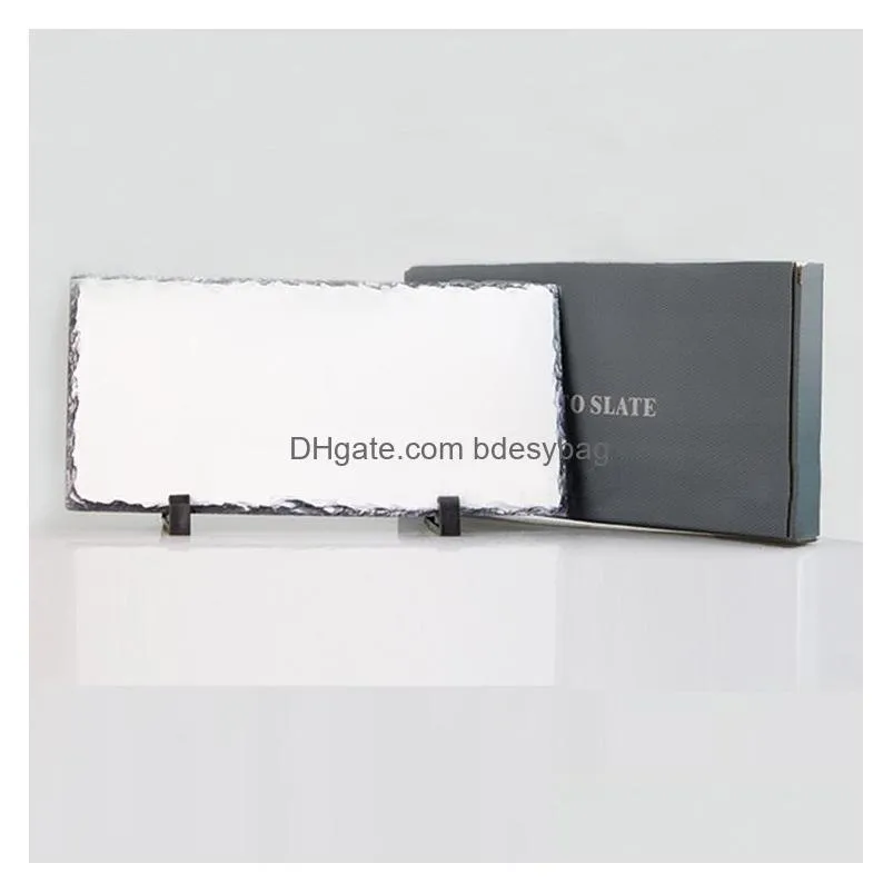 6x12 inch Sublimation Blank Photo Slate Rock Stone Heat Transfer Rectangular Picture Frame with Holder for Heat Press