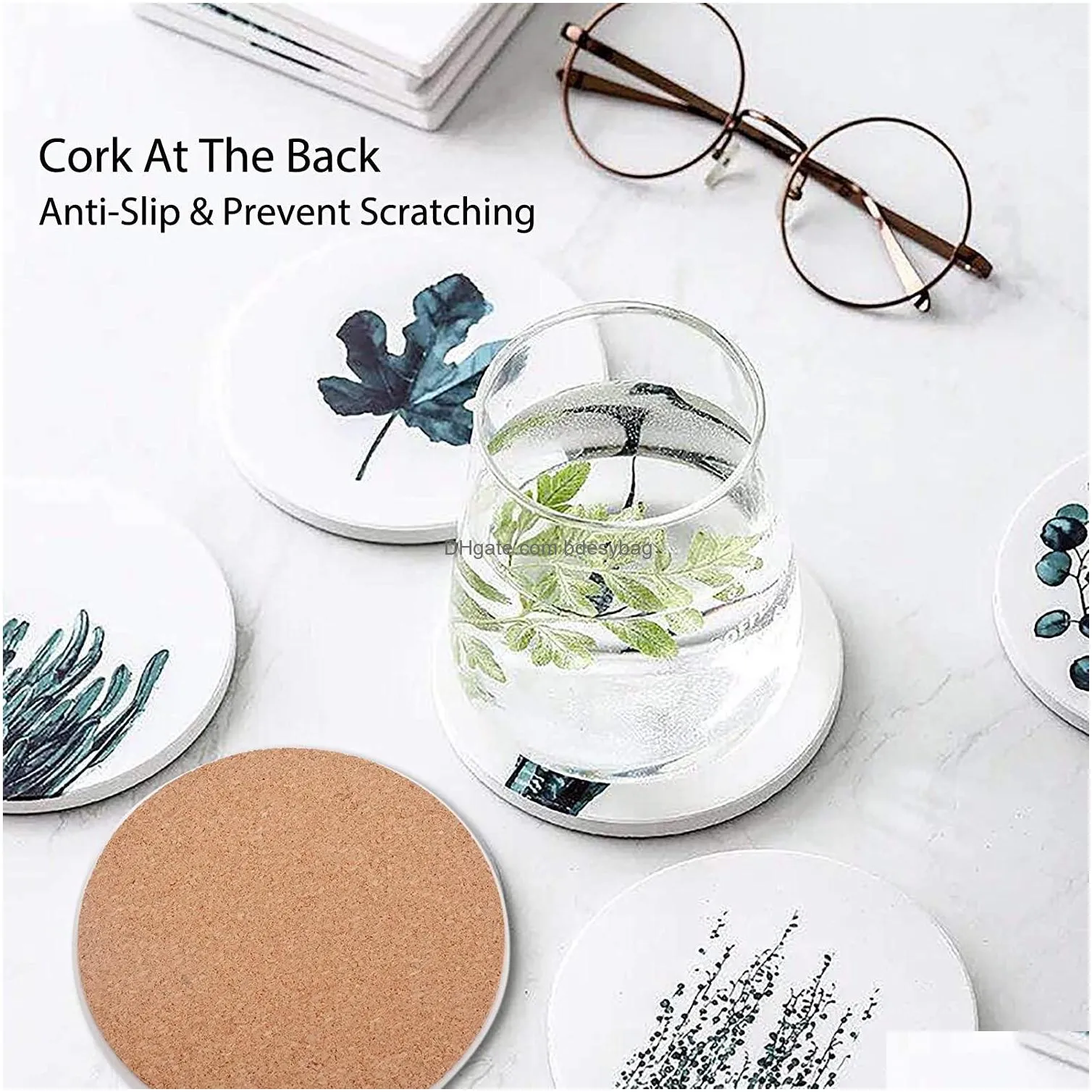 Sublimation Blanks Coaster with Cork Backing Pads Round Absorbent Ceramic Stone Heat Transfer Cup Coasters