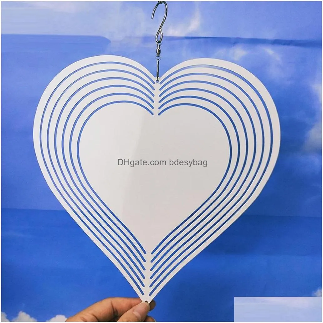 Sublimation Blank Wind Spinners Love Heart Shape White Aluminium Metal Hanging Spinner Blanks for DIY DOUBLE Sides Printable