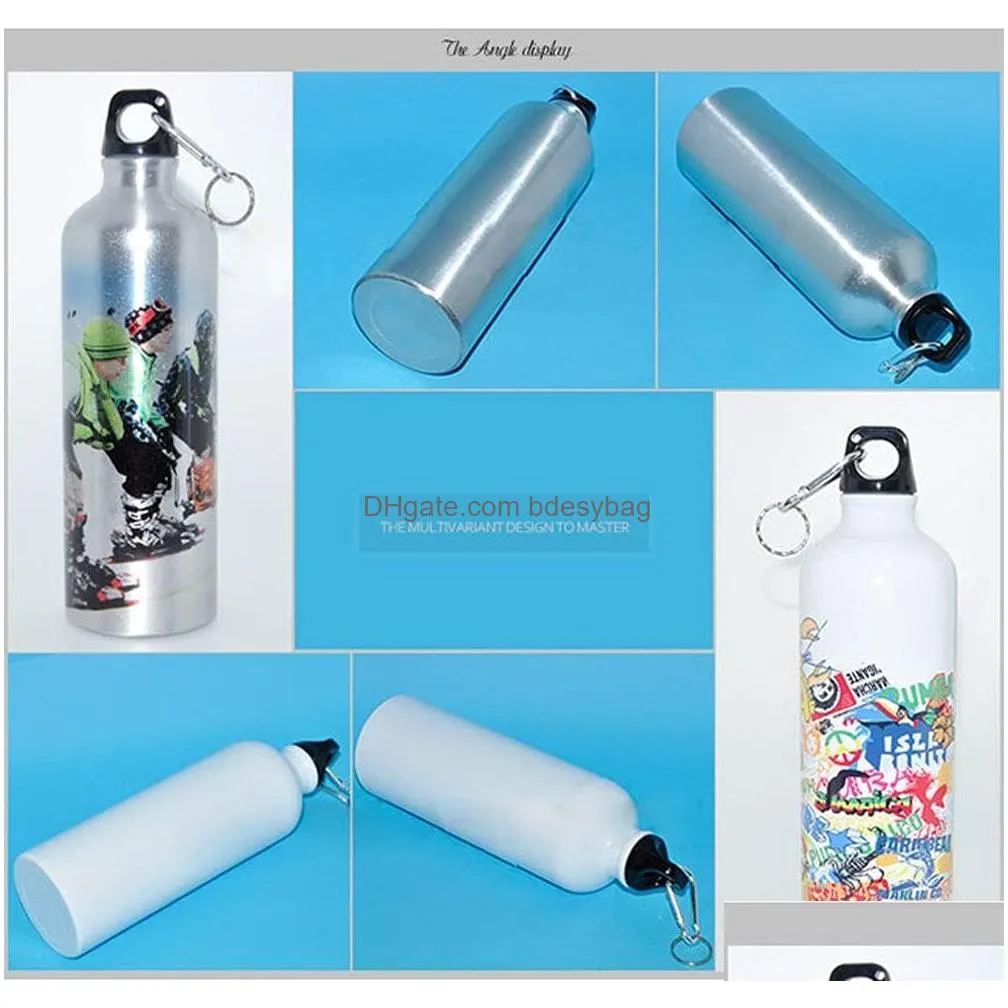 600mL Sublimation White Blank Water Bottle Heat Press Aluminum Sports Bottles Flask With Carabine