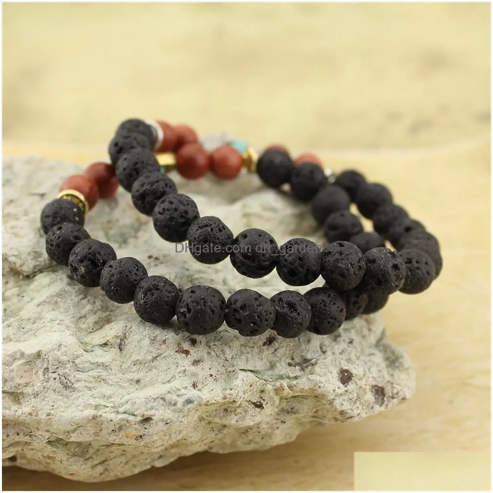 lava stone yoga energy beaded bracelet antique gold silver hamsa hand fashion jewelry accessories for women men