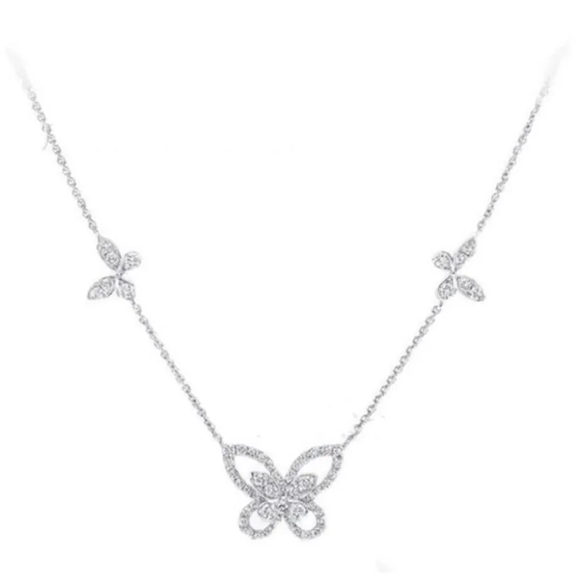 choucong brand 5 butterfly pendant luxury jewelry 925 sterling silver pave white sapphire cz diamond gemstones eternity women wedding clavicle necklace