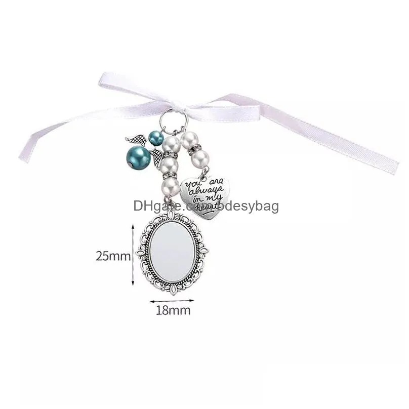 Sublimation Blanks Wedding Bouquet Charm Bridal Lacy Oval Memorial Bride Angel Pendant You are Always in My Heart Walk Down with Photo