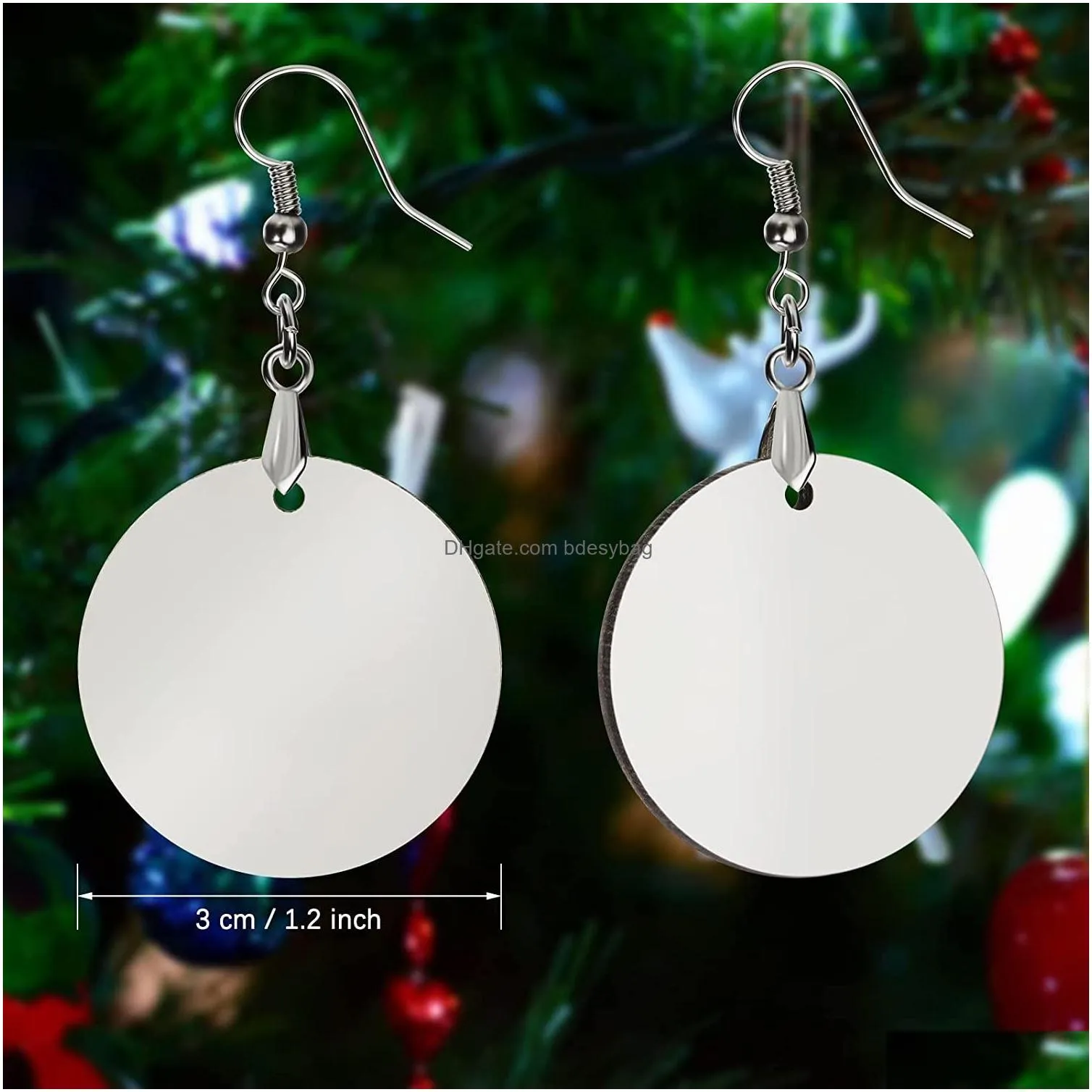 Sublimation Blank Earrings Round Heat Transfer MDF Board White Sublimation Blanks Wire Hook Earring for DIY Crafts Making Supplies