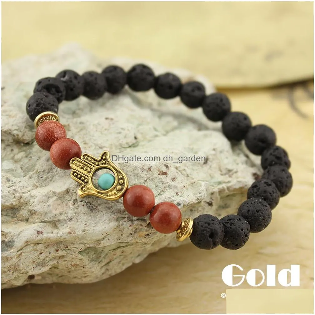 lava stone yoga energy beaded bracelet antique gold silver hamsa hand fashion jewelry accessories for women men