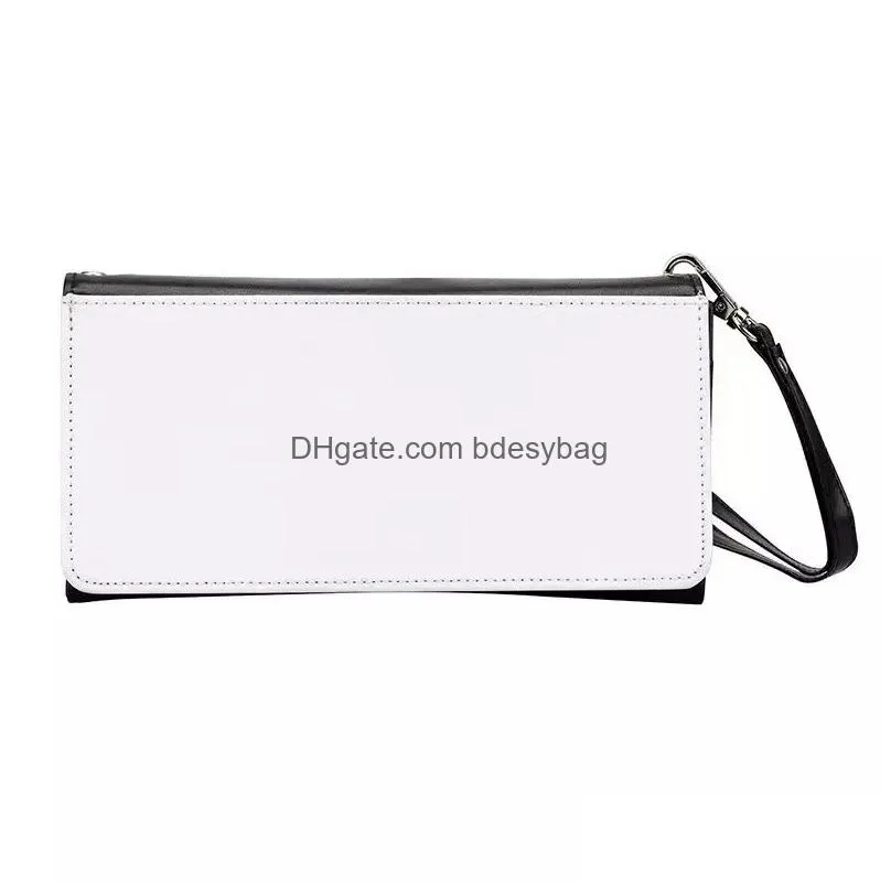 Sublimation Wallet Blank Fashion Ladies Leather Clutch Wallets Large Capacity Secure Buckle Leather Wristlet Bag DIY Craft Long Purse for Women